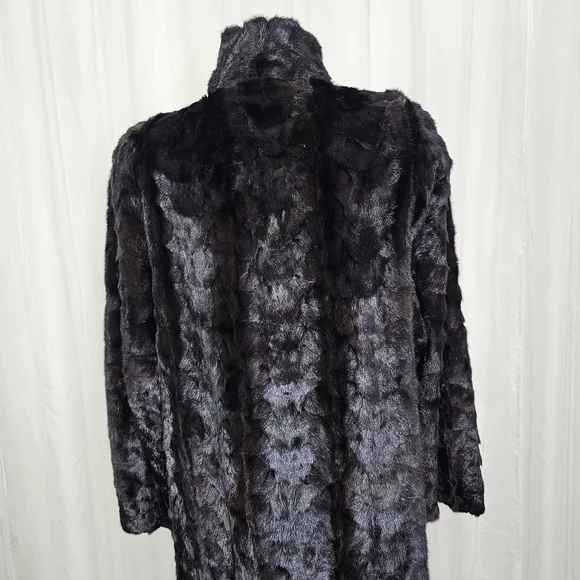 Authentic Real Mink Fur Coat Deep Chocolate Brown Long Length Large Glam Luxe - Picture 9 of 16